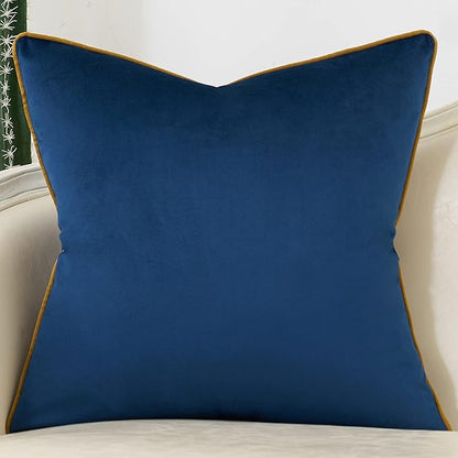Avigers 20 x 20 Inch Navy Blue Gold Striped Geometric Lines Embroidery Velvet Cushion Case Luxury Modern Throw Pillow Cover Decorative Pillow for Couch Living Room Bedroom Car 50 x 50cm