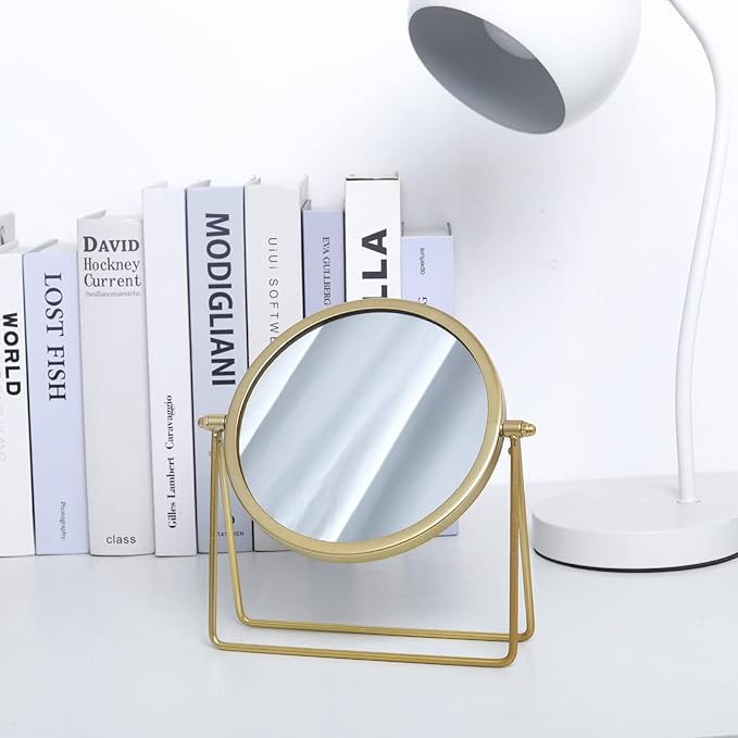 LONGSHENG - SINCE 2001 - Makeup Mirror Single Sided Vanity Mirror Vintage Metal Cosmetic Mirror Round Beauty Mirror Make Up Mirror 6.49inch for Dresser Vanity Table Desk - Gold