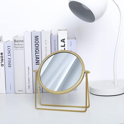 LONGSHENG - SINCE 2001 - Makeup Mirror Single Sided Vanity Mirror Vintage Metal Cosmetic Mirror Round Beauty Mirror Make Up Mirror 6.49inch for Dresser Vanity Table Desk - Gold