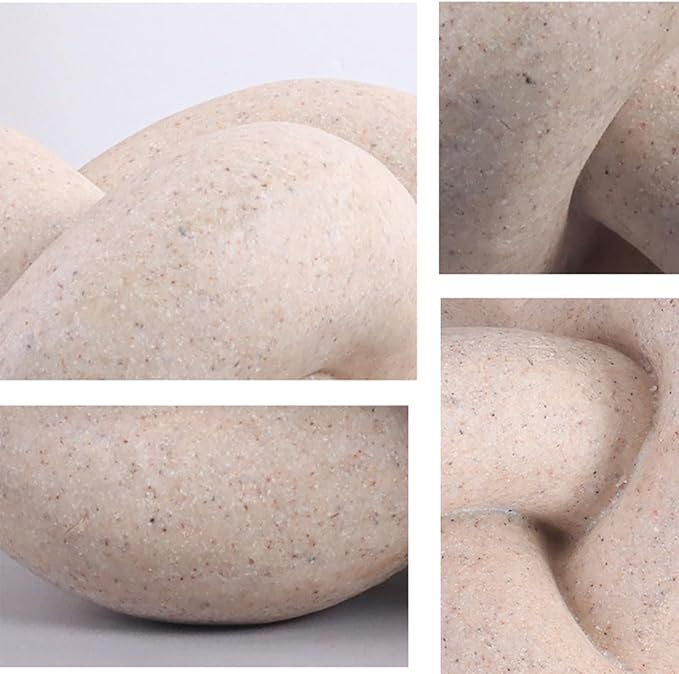 Handmade Sandstone Geometric Knot Sculpture Decor, Modern Decorative Chain Link Statue Ornament for Home & Office, Small Tabletop Accent for Coffee Table & Shelf Decor