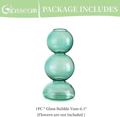 Glassseam Glass Vases for Flowers, Green Bud Vases for Decor, Cute Small Vase, Modern Aesthetic Vase, Unique Round Flower Vase, Decorative Bubble Vases for Centerpieces Wedding Table Decorations