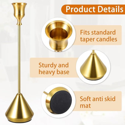 Elegant Vintage Brass Gold Candlestick Holders, Set of 3 Taper Candle Holders with Weighted Base for Wedding, Dining Table, Holiday Decor