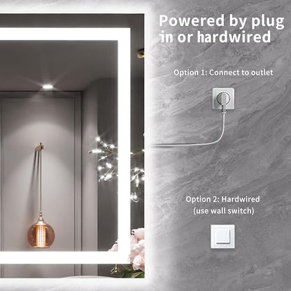 LOAAO 55X36 LED Bathroom Mirror with Lights, Anti-Fog, Dimmable, Backlit + Front Lit, Lighted Bathroom Vanity Mirror for Wall, Memory Function, Tempered Glass, ETL Listed