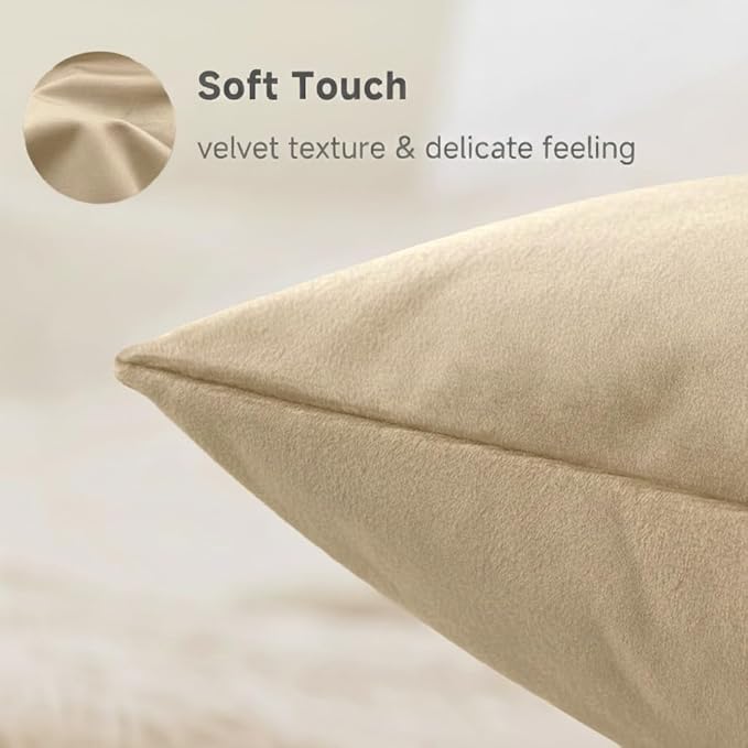QUORGVES Beige Velvet Pillow Covers 24x24 Inch Set of 2, Soft Solid Decorative Square Throw Pillow Covers, Decor Cushion Covers for Bed Sofa Couch Bedroom Living Room