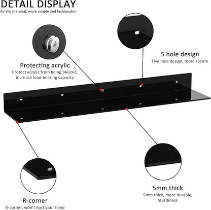 Sezanrpt 30 Inches Acrylic Long Wall Shelf Set of 2, Black Wall Mounted Acrylic Bathroom Storage Shelves Display Organizer, 2 Pack(30 Inch)