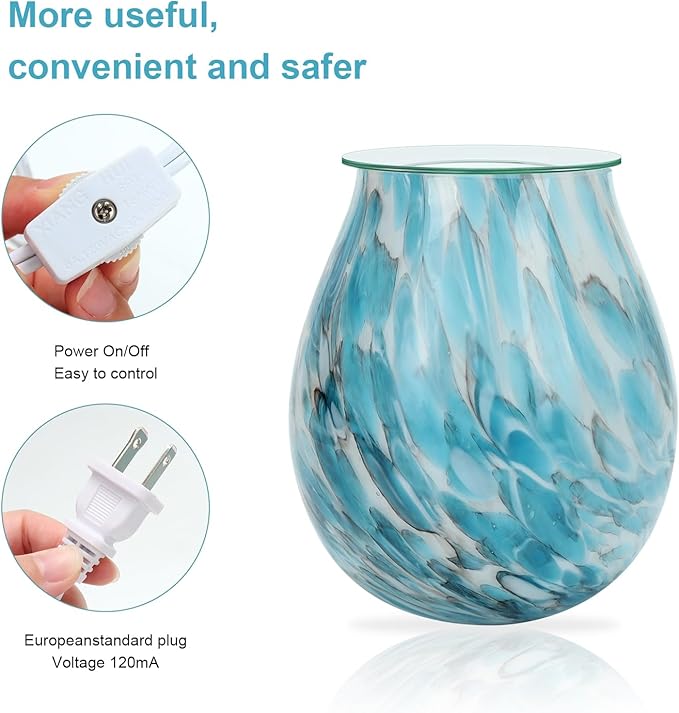 Glass Wax melt Warmer,Electric melt Burner,Romantic Aroma Warmer for Essential Oils Burner & Premium Wax Melts Burner.(Light Blue)