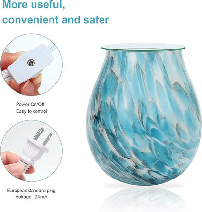 Glass Wax melt Warmer,Electric melt Burner,Romantic Aroma Warmer for Essential Oils Burner & Premium Wax Melts Burner.(Light Blue)