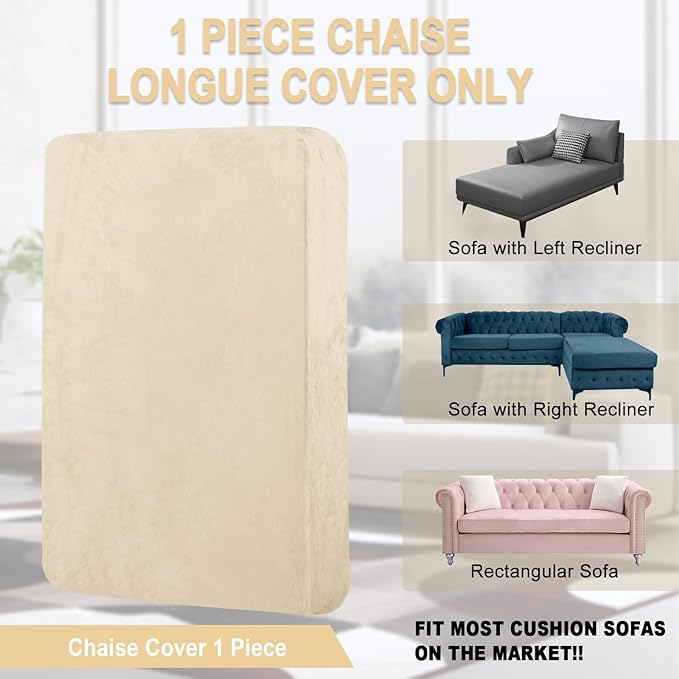 Couch Cover 1 Piece Chaise Lounge Cover Velvet Sectional Couch Cushion Covers Separate L Shape Sofa Slipcovers Furniture Protector for Dogs Pets (Chaise or Sofa 3-Seater, Milk White)