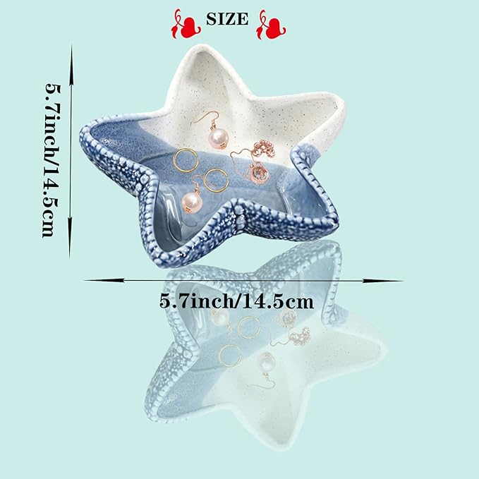 Starfish Jewelry Dish Tray, Ceramic Ring Holder for Jewelry, Trinket Tray Candy Dishes, Jewelry Tray Jewelry Plate Small Key Bowl for Entryway Table Birthday Home Party Decor (D STYLE)
