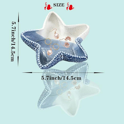 Starfish Jewelry Dish Tray, Ceramic Ring Holder for Jewelry, Trinket Tray Candy Dishes, Jewelry Tray Jewelry Plate Small Key Bowl for Entryway Table Birthday Home Party Decor (D STYLE)