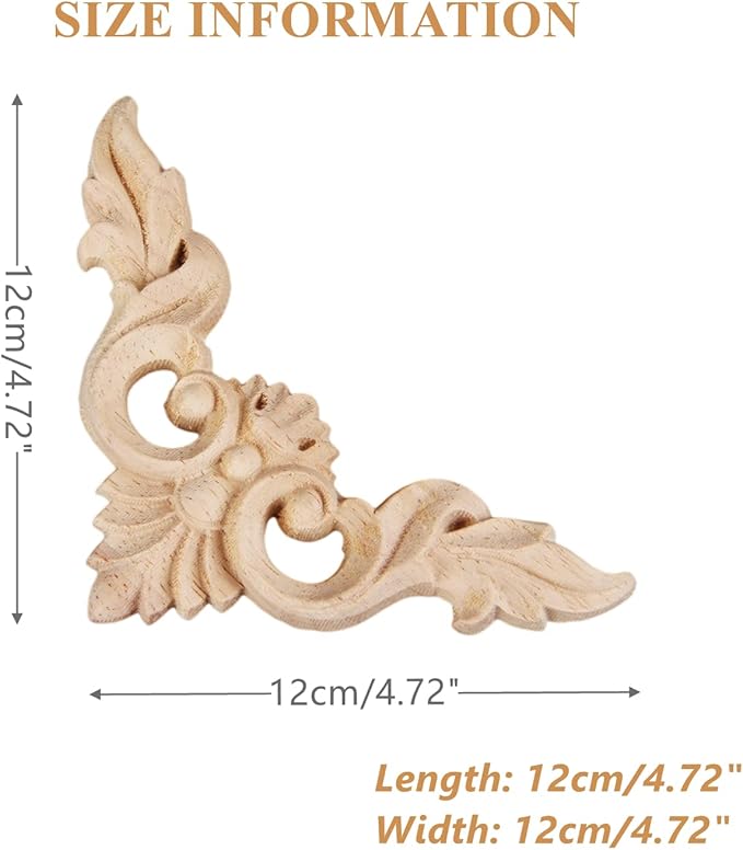 MUXSAM 4Pcs Wood Carved Appliques Onlays, Unpainted Little Wooden Corners Flower Carvings Decals for Mirrors Cabinets Walls Doors Chests Dressers Night Stand DIY Artwork Project, 12x12cm/4.72"x4.72"