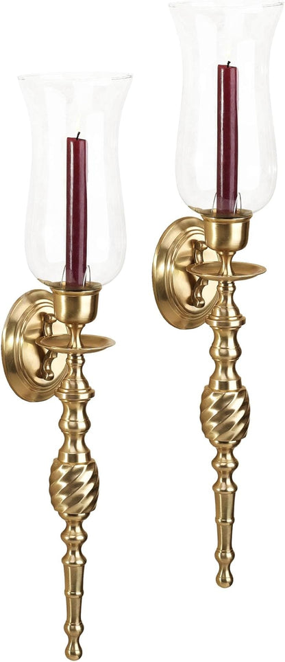 Touch of Class Solid Brass Daria Swirl Sconce Pair - Large Set of 2 - Hurricane Wall Candle Holders for Bedroom, Bathroom, Living Room, Foyer, Entryway