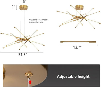 Modern Gold Chandelier,12 Lights Linear Pendant Light Fixtures LED Chandeliers for Dining Room Farmhouse Hanging Light for Bedroom,Living Room,Kitchen Island
