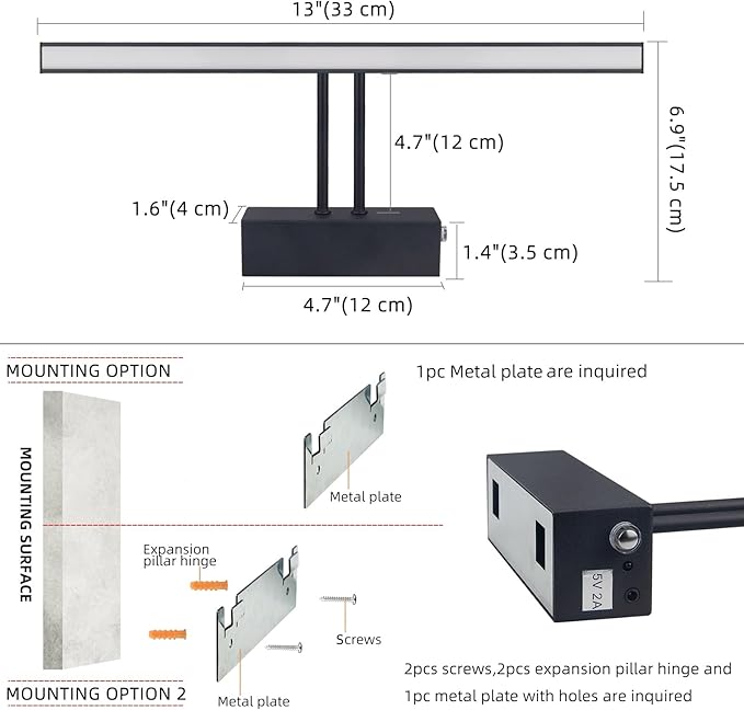 FUNCHDAY Picture Light,Battery Art Lights for Wall,Wireless Remote Painting Light with Timer and Dimmable,13”Metal Display Lighting for Artwork,Portrait,Gallery-Black