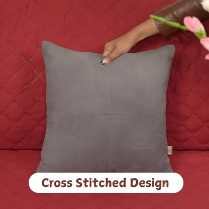 Genuine Suede Leather Pillow Cover, 18x18 Inch Case for Lumbar Throw Couch Pillows, Thick & Soft Cushion Covers for Sofa Bed Home Decor (Suede Grey Plain Pack of 2)