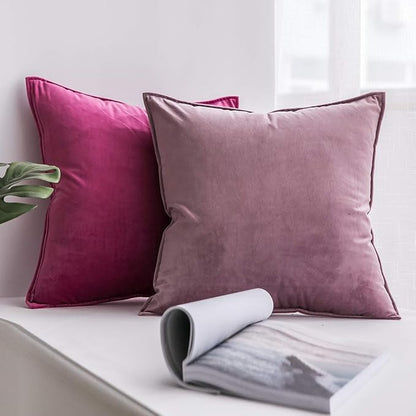 MIULEE Pack of 2 Decorative Velvet Throw Pillow Cover Soft Hot Pink Pillow Cover Soild Square Cushion Case for Spring Sofa Bedroom Car 18x 18 Inch 45x 45cm