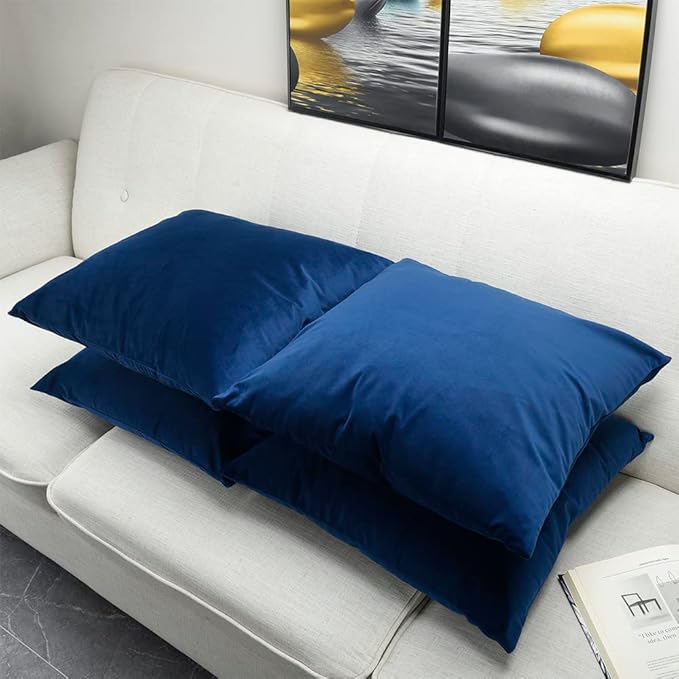 Artaimee Navy Blue Velvet Throw Pillow Covers 20x20 Set of 4 - Decorative Sofa, Bed, Couch Cushion Covers for Home, Office & Car, Soft & Cozy Fabric