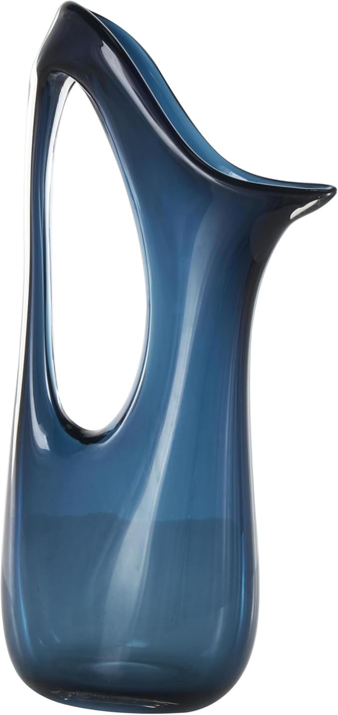 Deco 79 Glass Abstract Decorative Vase Ombre Centerpiece Vase with Cutout Handle and Elongated Opening, Flower Vase for Home Decoration 10" x 5" x 21", Blue