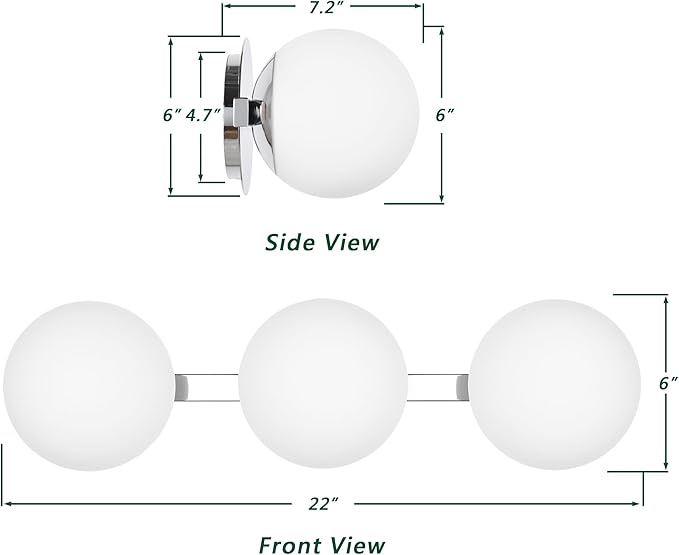 Chrome Globe Bathroom Vanity Light Fixtures, Modern 3 Lights Wall Lighting, Porch Wall Mount Light Fixture for Bathroom, Over Mirror Cabinets