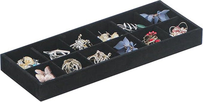 2Pcs Desk Drawer Storage Tray, Nightstand Organizer Tray, Necklace Bracelet Ring Earring Jewelry Display Tray, Grid Table Organizer Holder Tray for Sunglass, Phone, Watch, Perfume (12 grid)/Black