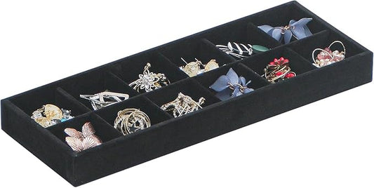 2Pcs Desk Drawer Storage Tray, Nightstand Organizer Tray, Necklace Bracelet Ring Earring Jewelry Display Tray, Grid Table Organizer Holder Tray for Sunglass, Phone, Watch, Perfume (12 grid)/Black