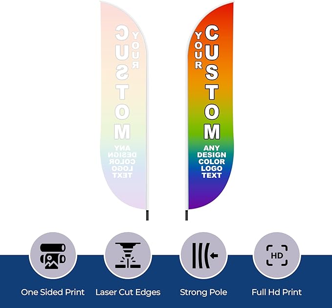 Custom Feather Flag(8.2Feetx1.6Feet) By Dreamcontroller for Business Outside with Optional Add-On Pole (8.2Feet) and Crossbase | Swooper Flag Banner | Made In USA | HD Print