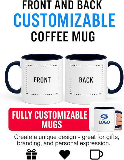 Personalized Coffee Mug | Custom Photo, Text, or Logo Cup (11oz, Navy Blue Rim, Inner, and Handle) |Dishwasher & Microwave Safe |Unique Gift for Men & Women –Taza Personalizada