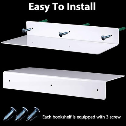 Blulu 8 Pcs Acrylic Floating Shelf, Invisible Wall Mounted Shelf for Book Plants Picture Makeup Record Display in Living Room, Bathroom, Bedroom, Kitchen, Office(14 x 5 x 2 Inches,White)
