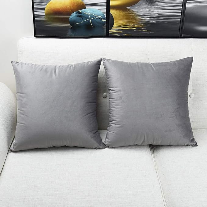 Artaimee Gray Velvet Throw Pillow Covers 18x18 Set of 2 – Soft Decorative Cushion Cases for Sofa, Couch, Bed & Home Décor