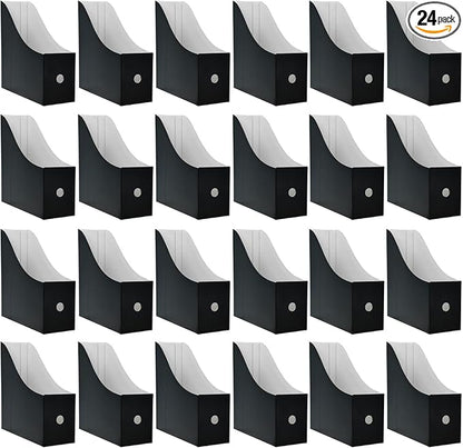 Limitliho 24 Pack Black Cardboard Magazine Holder, Sturdy Book Bins for Classroom Library, 10.6'' ×10.2'' ×3.5'' Inch Vertical File Folder Box