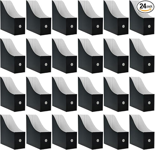 Limitliho 24 Pack Black Cardboard Magazine Holder, Sturdy Book Bins for Classroom Library, 10.6'' ×10.2'' ×3.5'' Inch Vertical File Folder Box