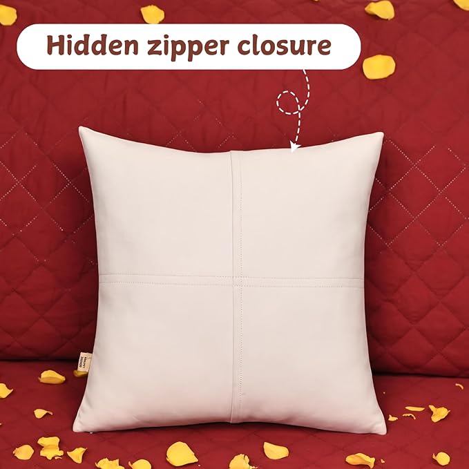 Genuine Lambskin Leather Pillow Cover, 20x20 Inch Case for Lumbar Throw Couch Pillows, Thick & Soft Cushion Covers for Sofa Bed Home Décor (Red Heart & White Plain Pack of 2)