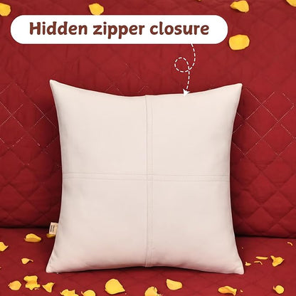 Genuine Lambskin Leather Pillow Cover, 14x14 Inch Case for Lumbar Throw Couch Pillows, Thick & Soft Cushion Covers for Sofa Bed Home Décor (Red Heart & White Plain Pack of 2)