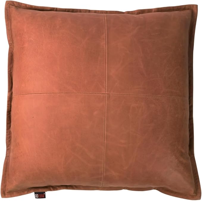D DOLLY LAMB Lambskin Leather Pillow Cover - Sofa Cushion Case - Decorative Throw Covers for Living Room & Bedroom, 14x14 Inches - Orange Crunch Box Pack of 1