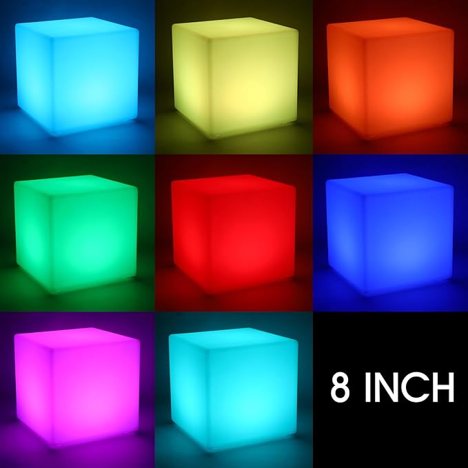 Frienda 4 Pcs Light up Cubes Cool Cosmic Cube Lights 16 Colors LED Mood Lamp Waterproof LED Light Cube for Nursery Home Patio Party Decor (8 Inch)
