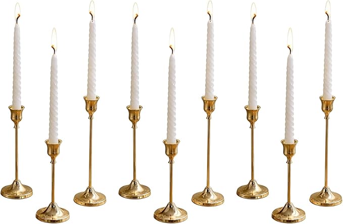 3 Sets(9 Pcs) Gold Candlestick Holders - Brushed Metal Taper Candle Holders with Anti-Slip Base, Vintage Brass Candle Stick Holder for Wedding Centerpieces, Dining Table, Fireplace & Mantel Dec