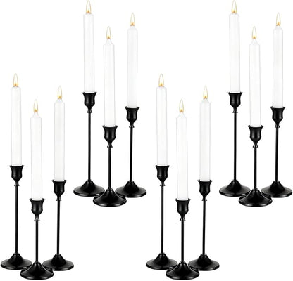 12 Pack Black Candlestick Holders, Vintage Taper Candle Holders Set in 3 Sizes for Dining Table, Fireplace, Party Decor