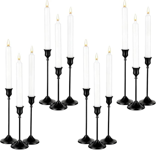 12 Pack Black Candlestick Holders, Vintage Taper Candle Holders Set in 3 Sizes for Dining Table, Fireplace, Party Decor