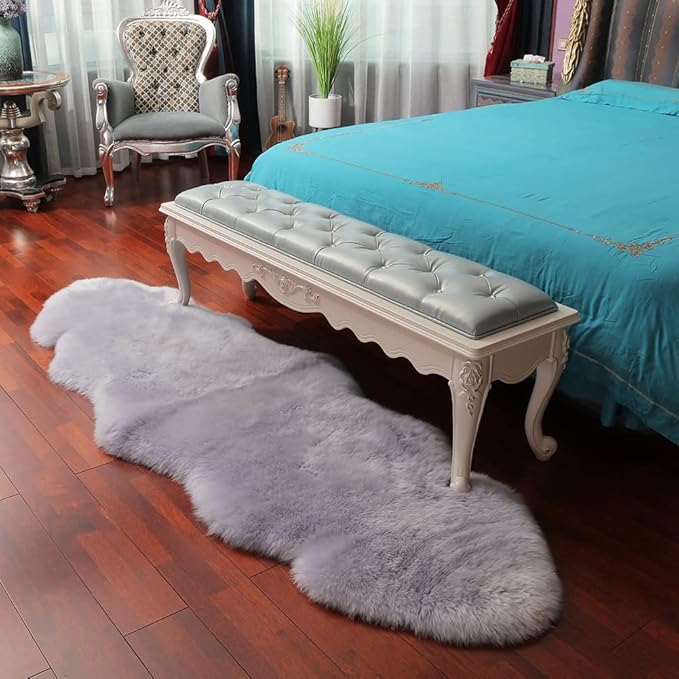 LLB Genuine Sheepskin Area Rug Wool Rug Fur Carpet Fluffy Shaggy Fur Rug for Living Room Kids Bedroom Real Sheepskin Throw Lambskin Rugs Sofa Mat Chair Seat Covers (Taro Purple, 2 x 6 ft Sheepskin)