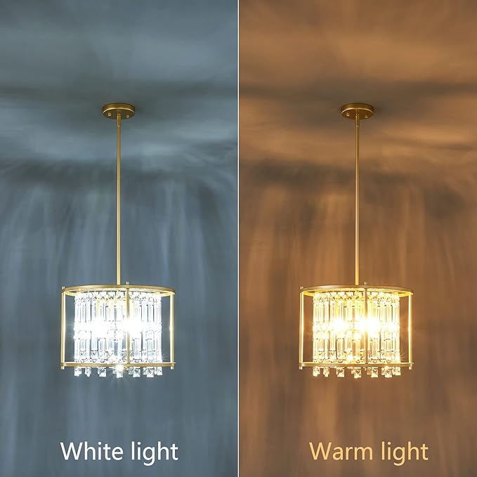 LMQNINE Modern Foyer Chandelier, Gold Crystal Chandelier Entryway Pendant Light Fixture, Round Adjustable Height Chandeliers for Kitchen Island, L15.74'' x H10.43''