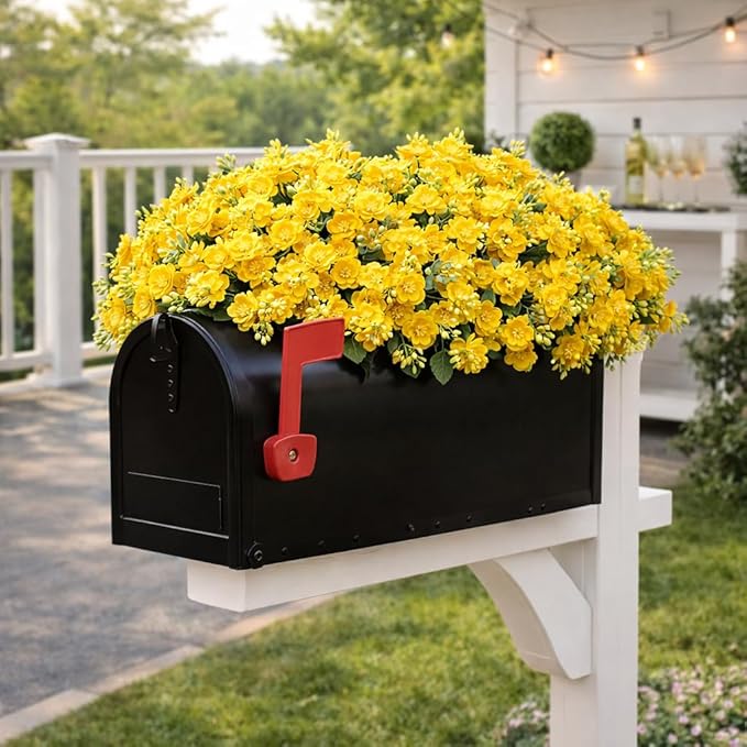 alyptus Artificial Flowers for Outdoors, 12 Bundles UV Resistant Spring Fake Flowers for Porch, Patio & Garden Decor – Realistic Outdoor Fake Plants with Lasting Color - Yellow