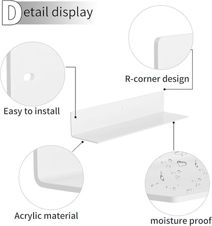 Sezanrpt 16 Inches White Acrylic Shelves, Wall Hanging Spice Rack, Wall Organizer Storage Shelf for Kitchen, Dining Room, Living Room, Bedroom, Bathroom, 2 Pack