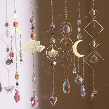6pcs Crystal Suncatcher, Sun Catcher Hanging for Windows, Spiritual, Rainbow Maker, Crystal Indoor Garden Home Decor,Gemstone Prism（Set 1）