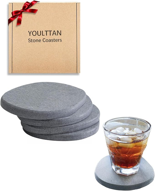 Diatomaceous Earth Coasters,3.9"x3.9", Quick-Dry, Absorbent, Heat-Resistant, Modern Stone Design, Dark Gray, Irregular Shape (4, Grey)