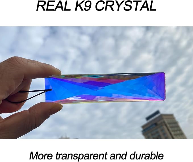 stino 5" Large Hanging Prism Suncatcher for Window, Rectangle Crystal Stick Rainbow Maker Garden Pendant Sun Catcher Ornament (1, Net Rectangle ABColor 2Pcs)