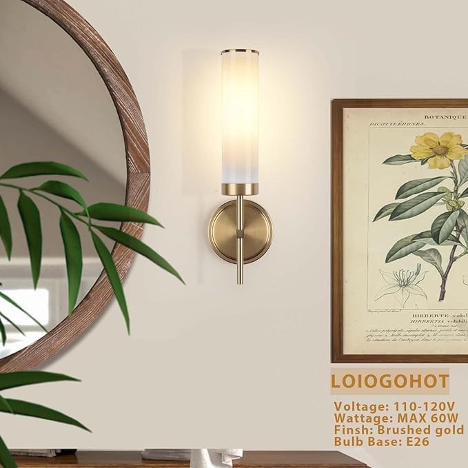 Wall Sconces Set of Two,Modern Bathroom Sconces Wall Lighting with Opal White Glass Shade,60W 16" Gold Sconces Wall with Clear Glass Shade for Living Room Corridor Mirror Bedroom Stairs