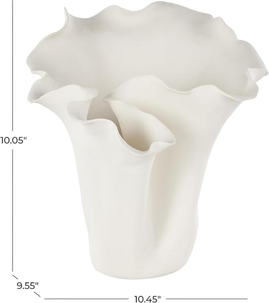Deco 79 Ceramic Floral Decorative Vase, Abstract Floral Inspired Centerpiece, Flower Vase for Home Decoration, Cream, 10" x 10" x 10"
