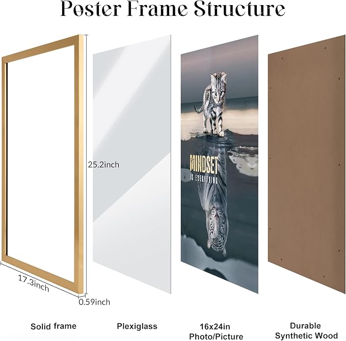 16 x 24 Frame Gold, Ornate 24x16in Poster Frame, Distressed 16 by 24 Canvas Picture Frame, Large Gallery Family Concert Portrait Photo Wall Frame, Anniversary/Birthday/Wedding/Thank you/Christmas Gift