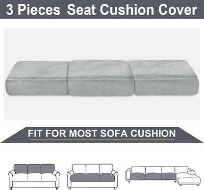 NAISI Couch Cushion Covers 3 Pieces Velvet Stretch Sofa Seat Covers or Backrest Covers Soft Individual Couch Covers for Sectional Sofa(3 Pcs for 3-Seat Cushion,Light Grey)