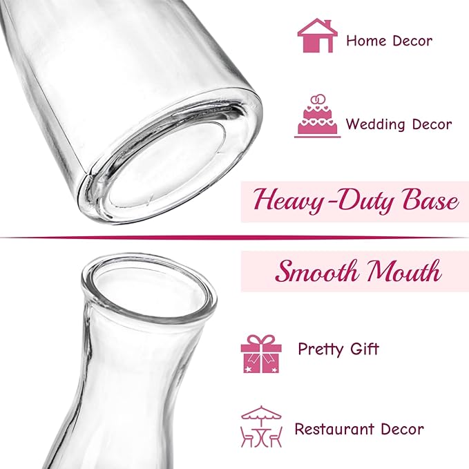 Set of 12 Glass Bud Vases, 6 Oz Clear Small Vases for Flowers Centerpieces, Minimalist Decorative Bulk Vases for Wedding, Birthday, Events, Dining Room Decor